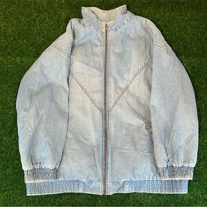 VTG Embroidered Blair Denim Quilted Lined Floral Flower Blue Jacket Womens XL